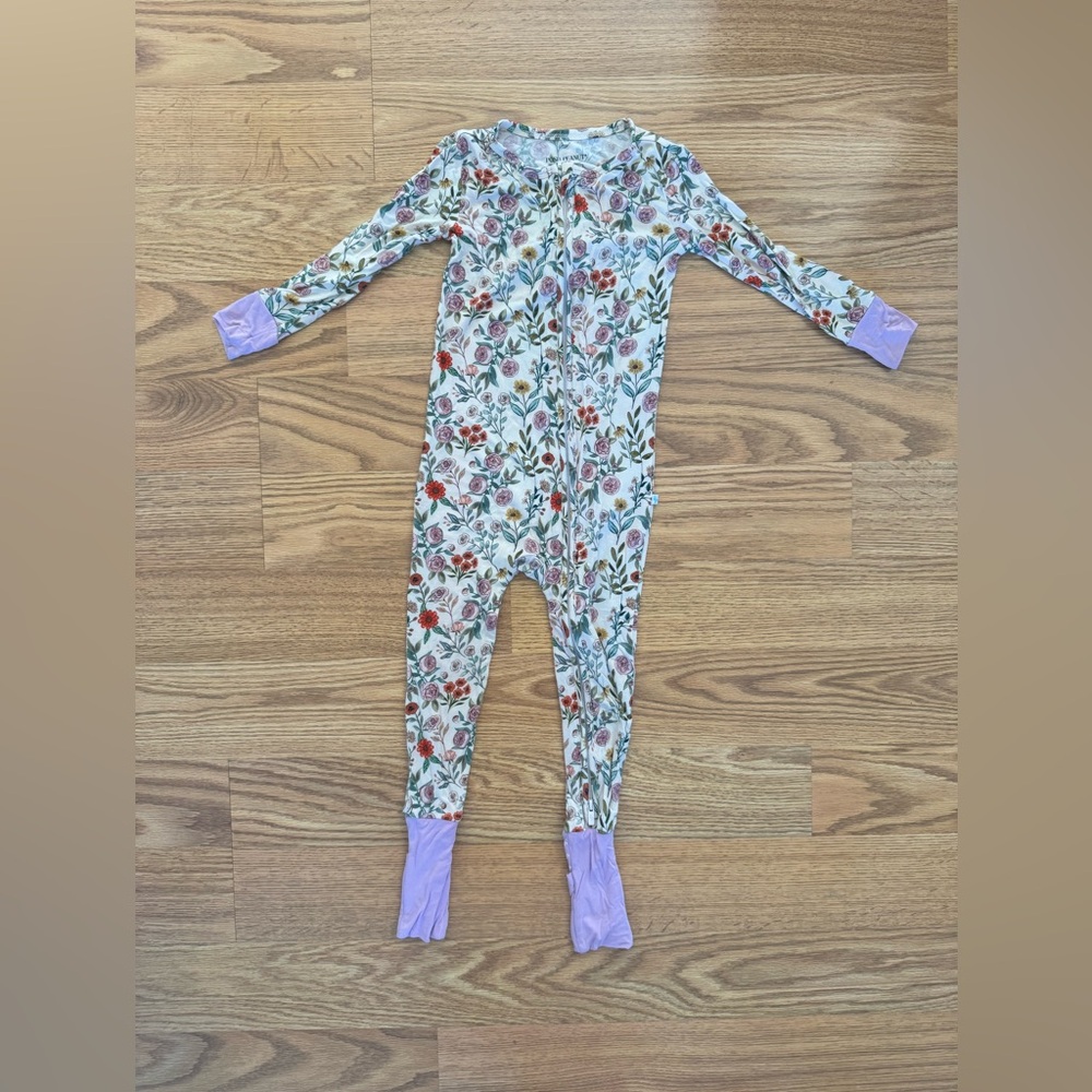 Posh Peanut Bamboo Floral Kids One Piece with Lavender Cuffs - 2T